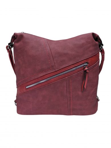 Velký vínový/bordó kabelko-batoh s šikmou kapsou, Tapple, H18077N, přední strana kabelko-batohu 2v1