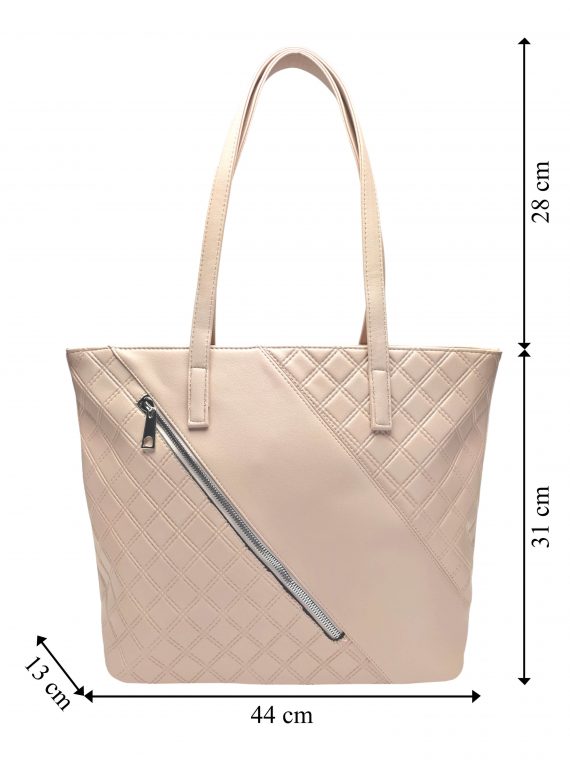 Béžová kabelka přes rameno s šikmou kapsou, Tapple, H17411, přední strana kabelky přes rameno s rozměry