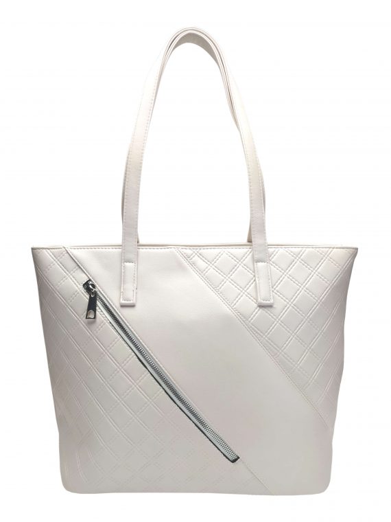 Perleťově bílá kabelka přes rameno s šikmou kapsou, Tapple, H17411, přední strana kabelky přes rameno