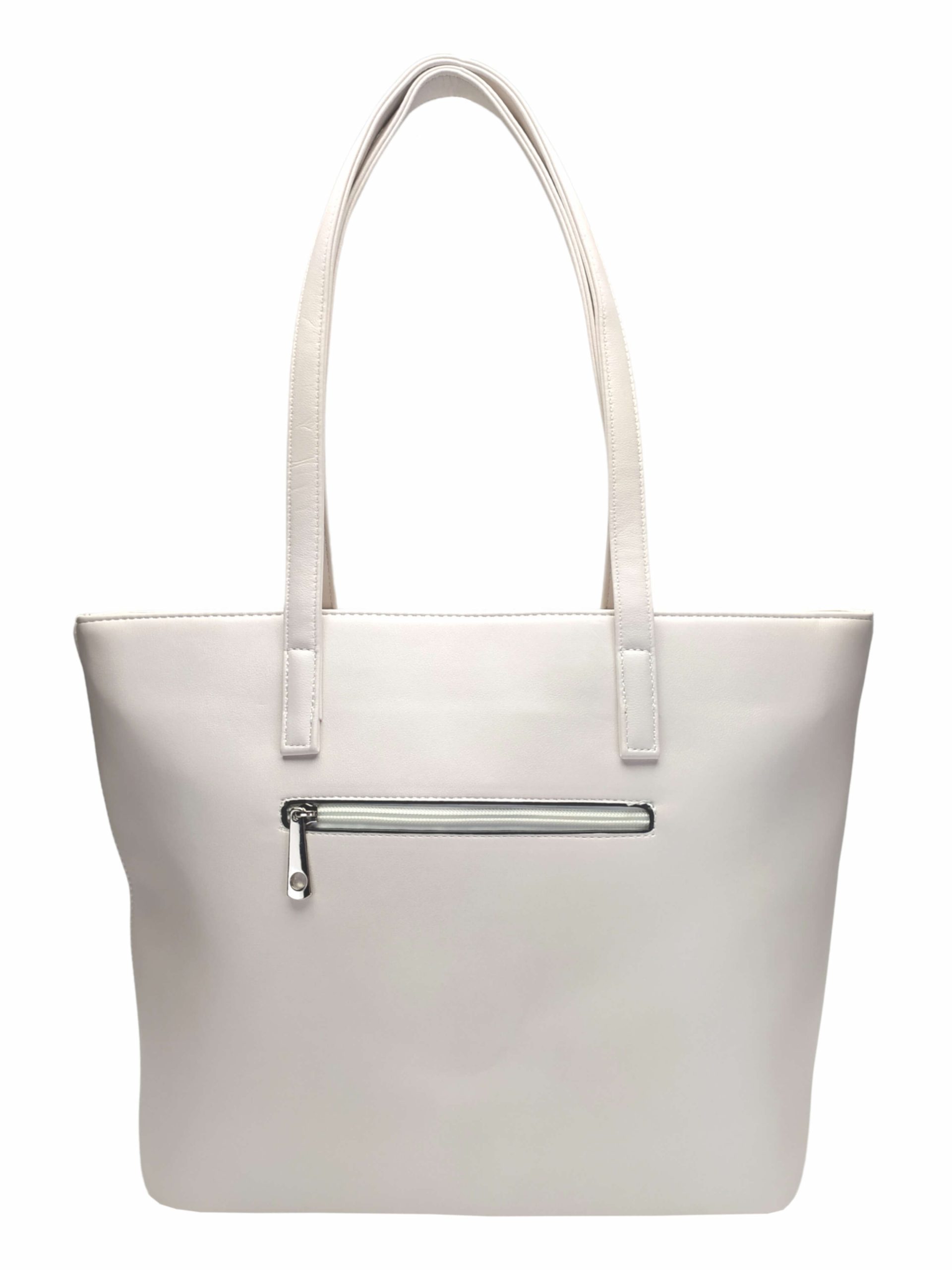 Perleťově bílá kabelka přes rameno s šikmou kapsou, Tapple, H17411, zadní strana kabelky přes rameno