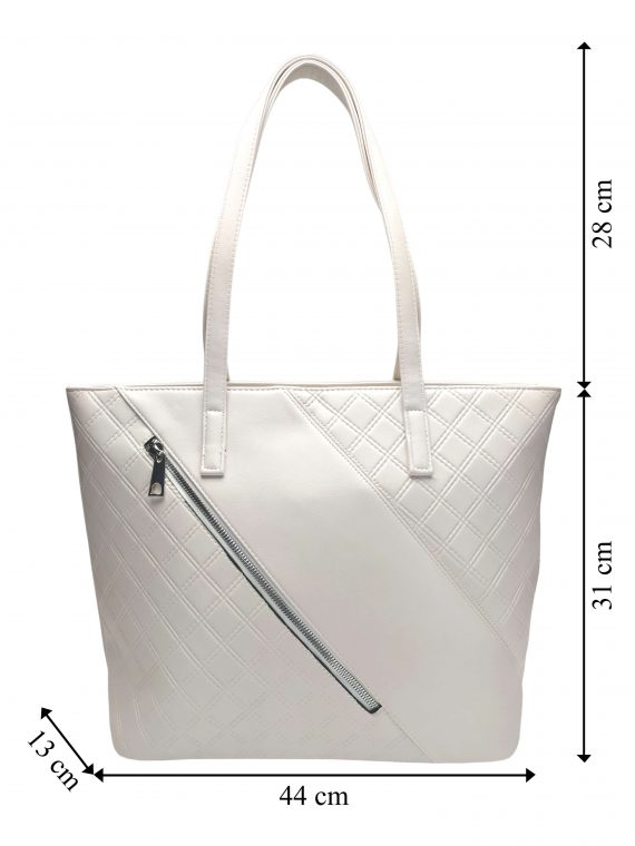 Perleťově bílá kabelka přes rameno s šikmou kapsou, Tapple, H17411, přední strana kabelky přes rameno s rozměry