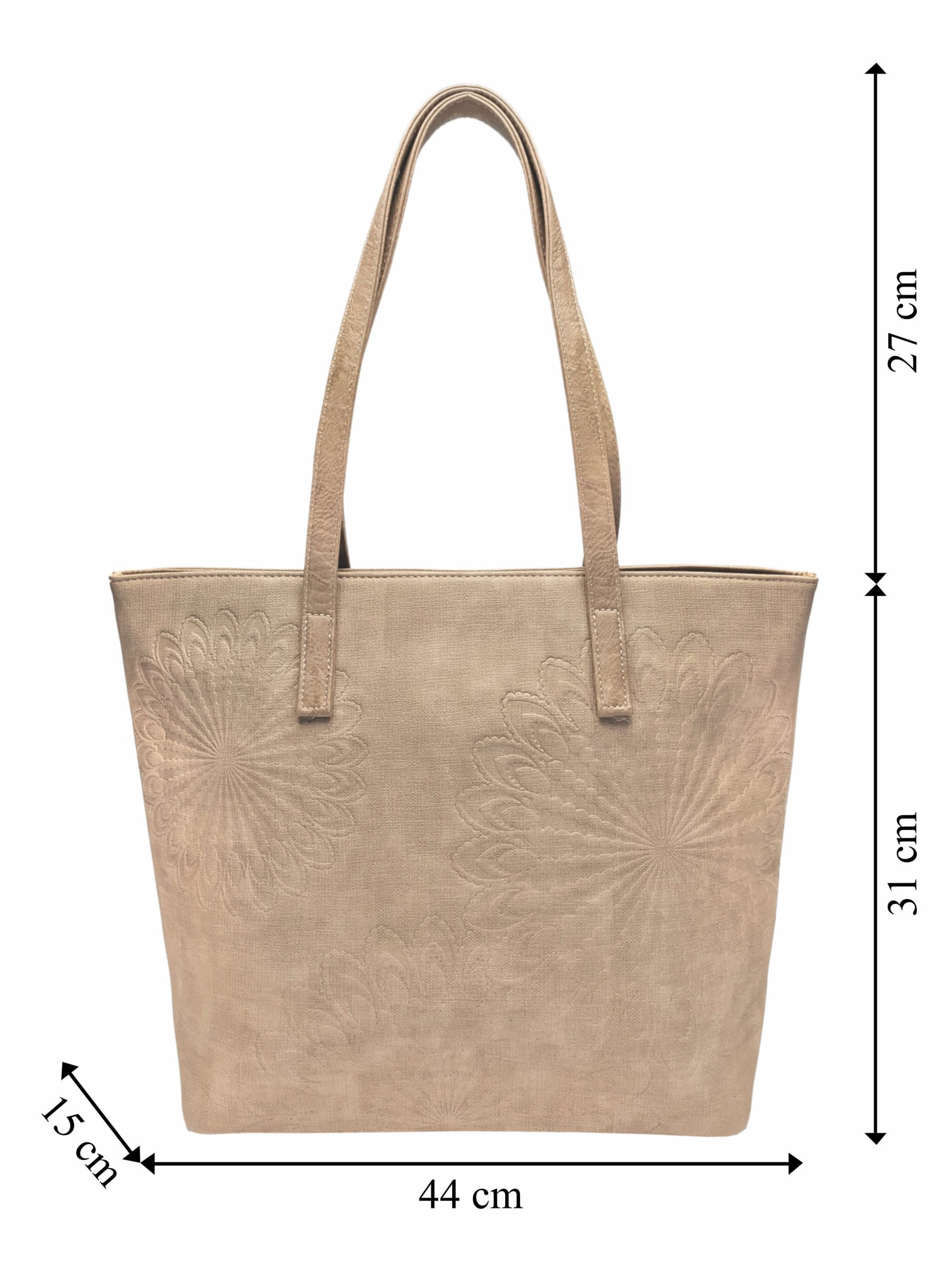 Světle hnědá dámská kabelka přes rameno s texturou, Tapple, H17409, přední strana kabelky přes rameno s rozměry