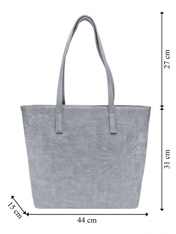 Světle šedá dámská kabelka přes rameno s texturou, Tapple, H17409, přední strana kabelky přes rameno s rozměry