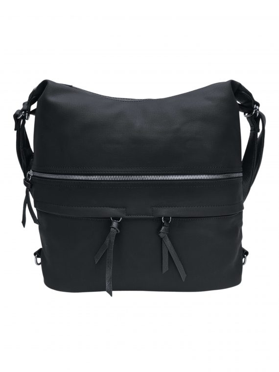 Velká černá kabelka a batoh 2v1 s kapsami, Tapple, H181175N, přední strana kabelky a batohu 2v1