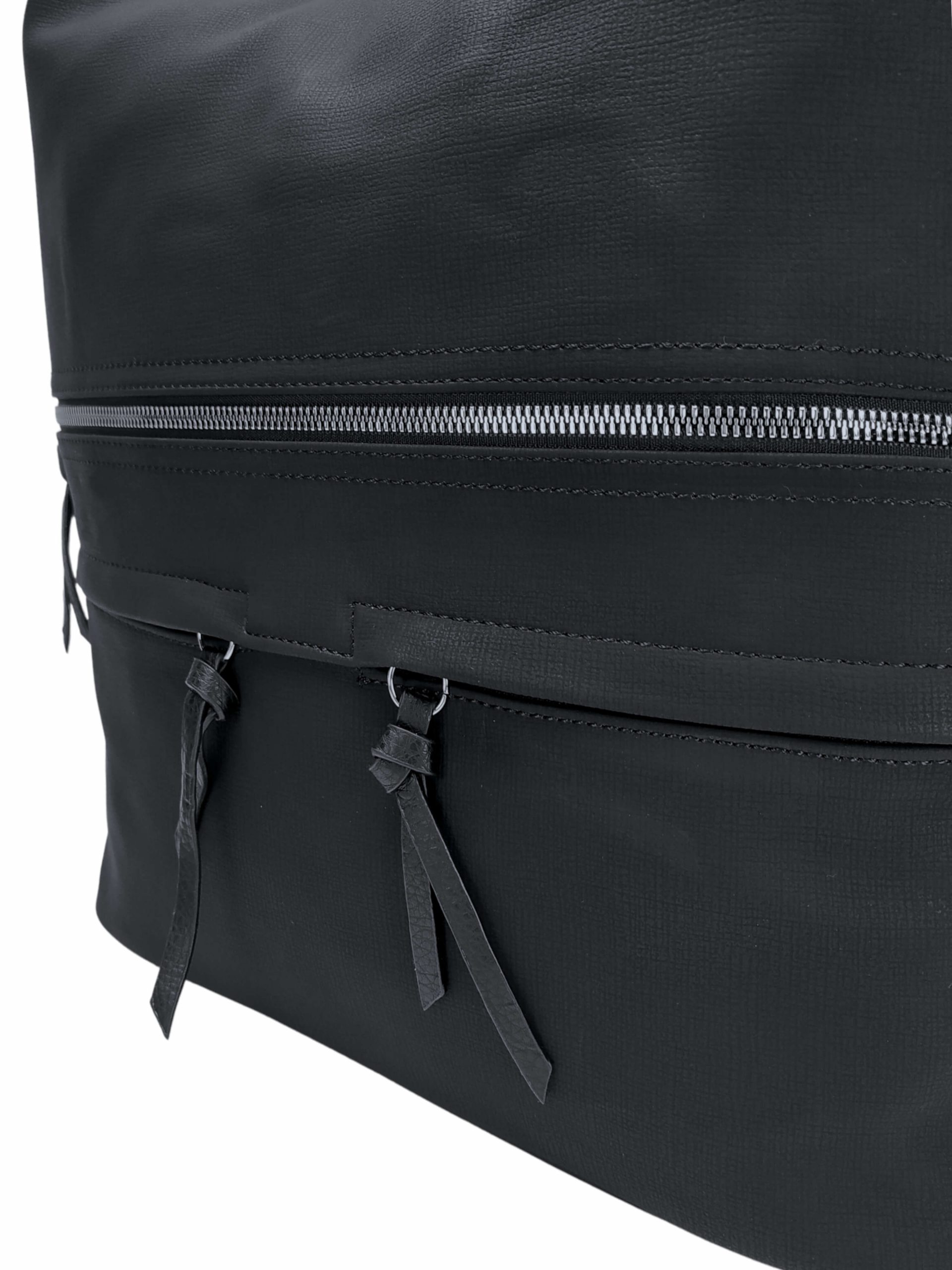 Velká černá kabelka a batoh 2v1 s kapsami, Tapple, H181175N, detail přední strany kabelky a batohu 2v1