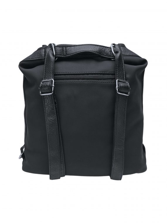 Velká černá kabelka a batoh 2v1 s texturou, Tapple, H20805N, zadní strana kabelky a batohu 2v1 s popruhy