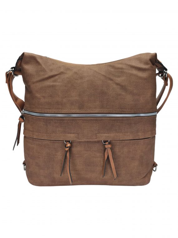 Velká středně hnědá kabelka a batoh 2v1 s kapsami, Tapple, H181175N, přední strana kabelky a batohu 2v1
