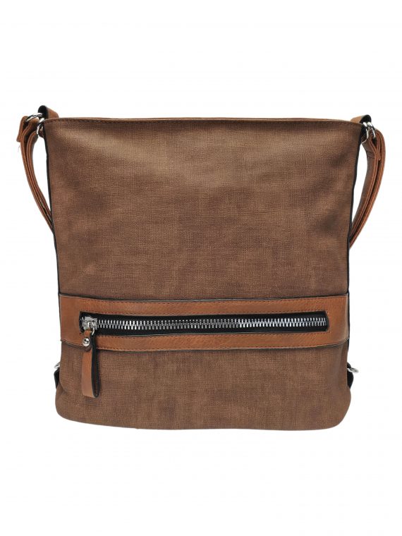 Velká středně hnědá kabelka a batoh 2v1 s texturou, Tapple, H20805N, přední strana kabelky a batohu 2v1