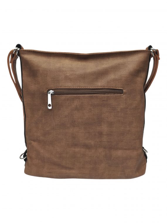 Velká středně hnědá kabelka a batoh 2v1 s texturou, Tapple, H20805N, zadní strana kabelky a batohu 2v1