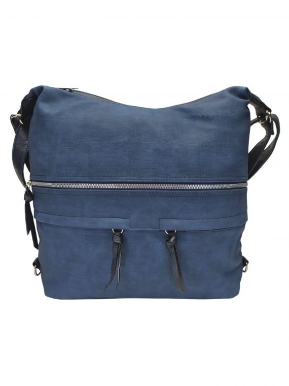 Velká středně modrá kabelka a batoh 2v1 s kapsami, Tapple, H181175N, přední strana kabelky a batohu 2v1
