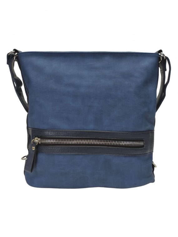 Velká středně modrá kabelka a batoh 2v1 s texturou, Tapple, H20805N, přední strana kabelky a batohu 2v1