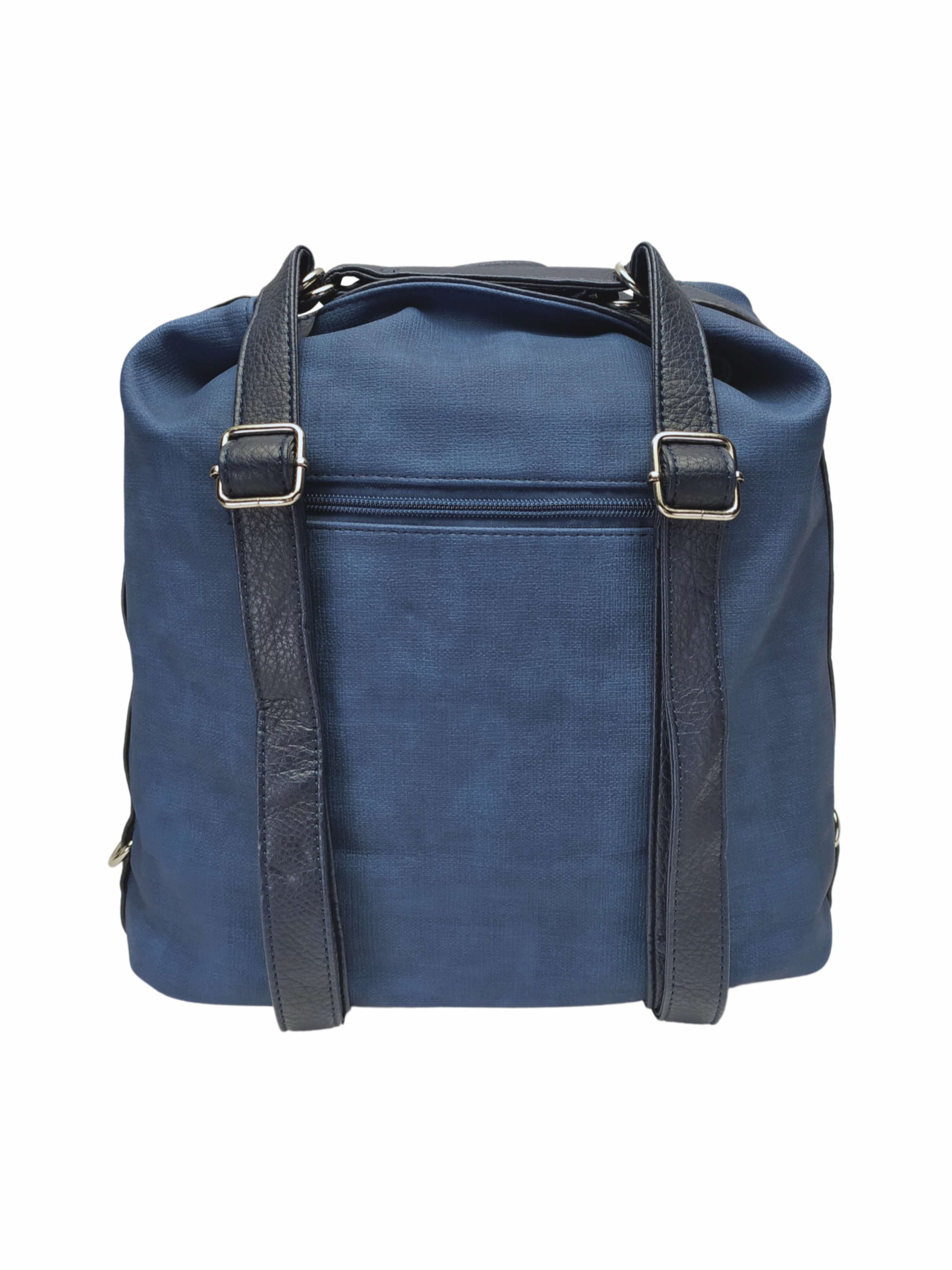Velká středně modrá kabelka a batoh 2v1 s texturou, Tapple, H20805N, zadní strana kabelky a batohu 2v1 s popruhy