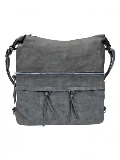 Velká středně šedá kabelka a batoh 2v1 s kapsami, Tapple, H181175N, přední strana kabelky a batohu 2v1