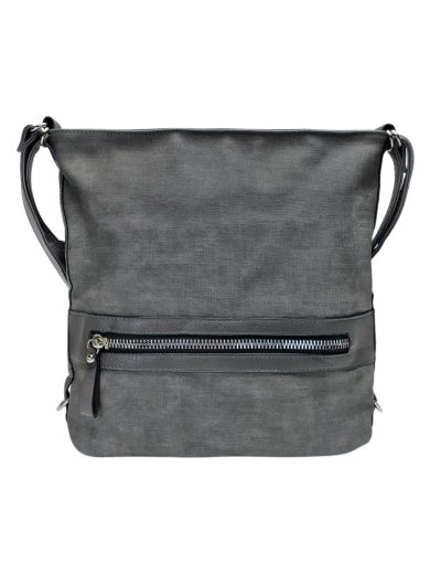 Velká středně šedá kabelka a batoh 2v1 s texturou, Tapple, H20805N, přední strana kabelky a batohu 2v1