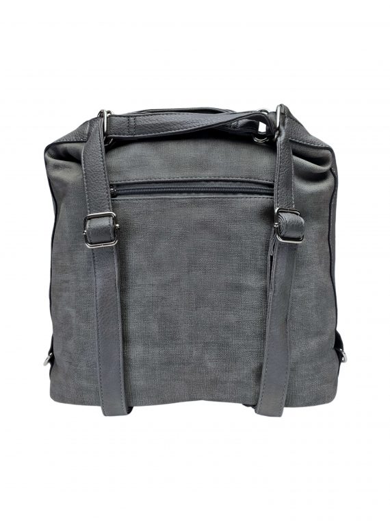 Velká středně šedá kabelka a batoh 2v1 s texturou, Tapple, H20805N, zadní strana kabelky a batohu 2v1 s popruhy