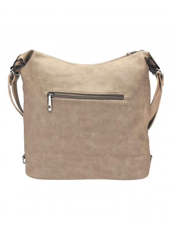 Velká světle hnědá kabelka a batoh 2v1 s kapsami, Tapple, H181175N, zadní strana kabelky a batohu 2v1