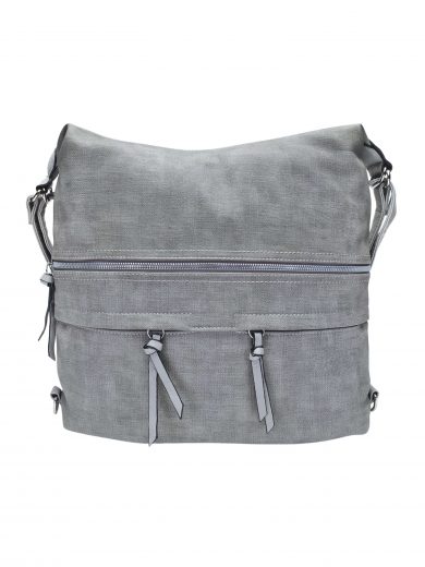 Velká světle šedá kabelka a batoh 2v1 s kapsami, Tapple, H181175N, přední strana kabelky a batohu 2v1