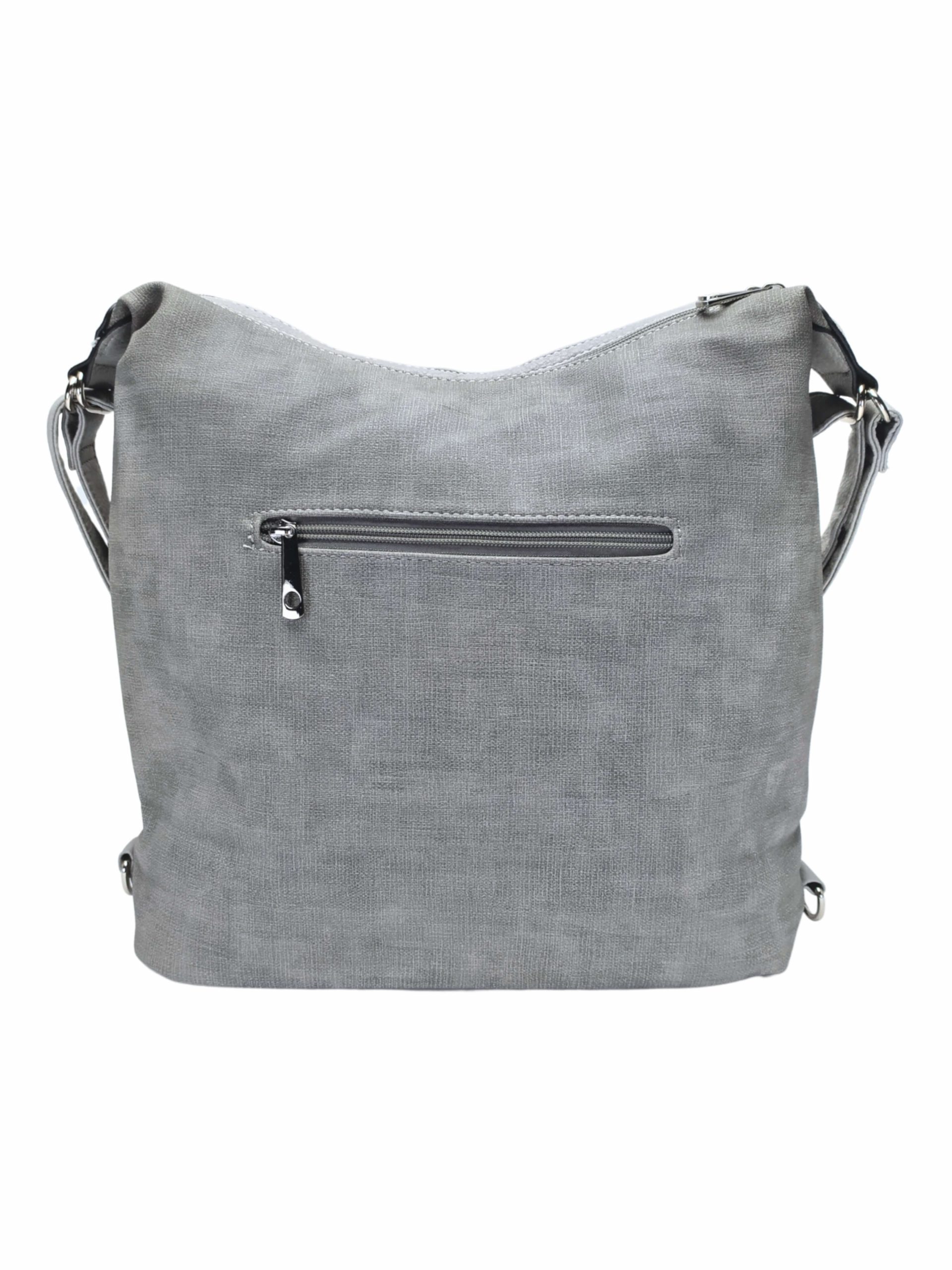 Velká světle šedá kabelka a batoh 2v1 s kapsami, Tapple, H181175N, zadní strana kabelky a batohu 2v1