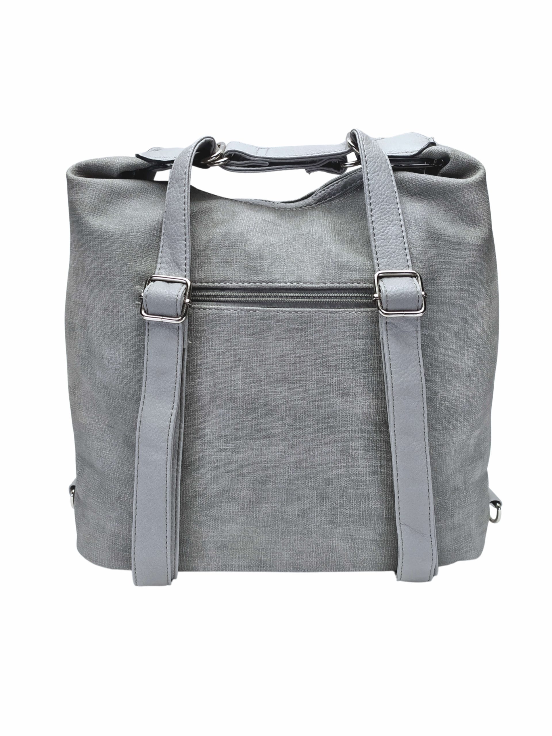 Velká světle šedá kabelka a batoh 2v1 s kapsami, Tapple, H181175N, zadní strana kabelky a batohu 2v1 s popruhy