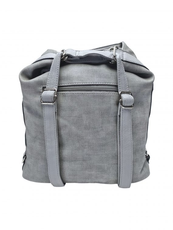 Velká světle šedá kabelka a batoh 2v1 s texturou, Tapple, H20805N, zadní strana kabelky a batohu 2v1 s popruhy