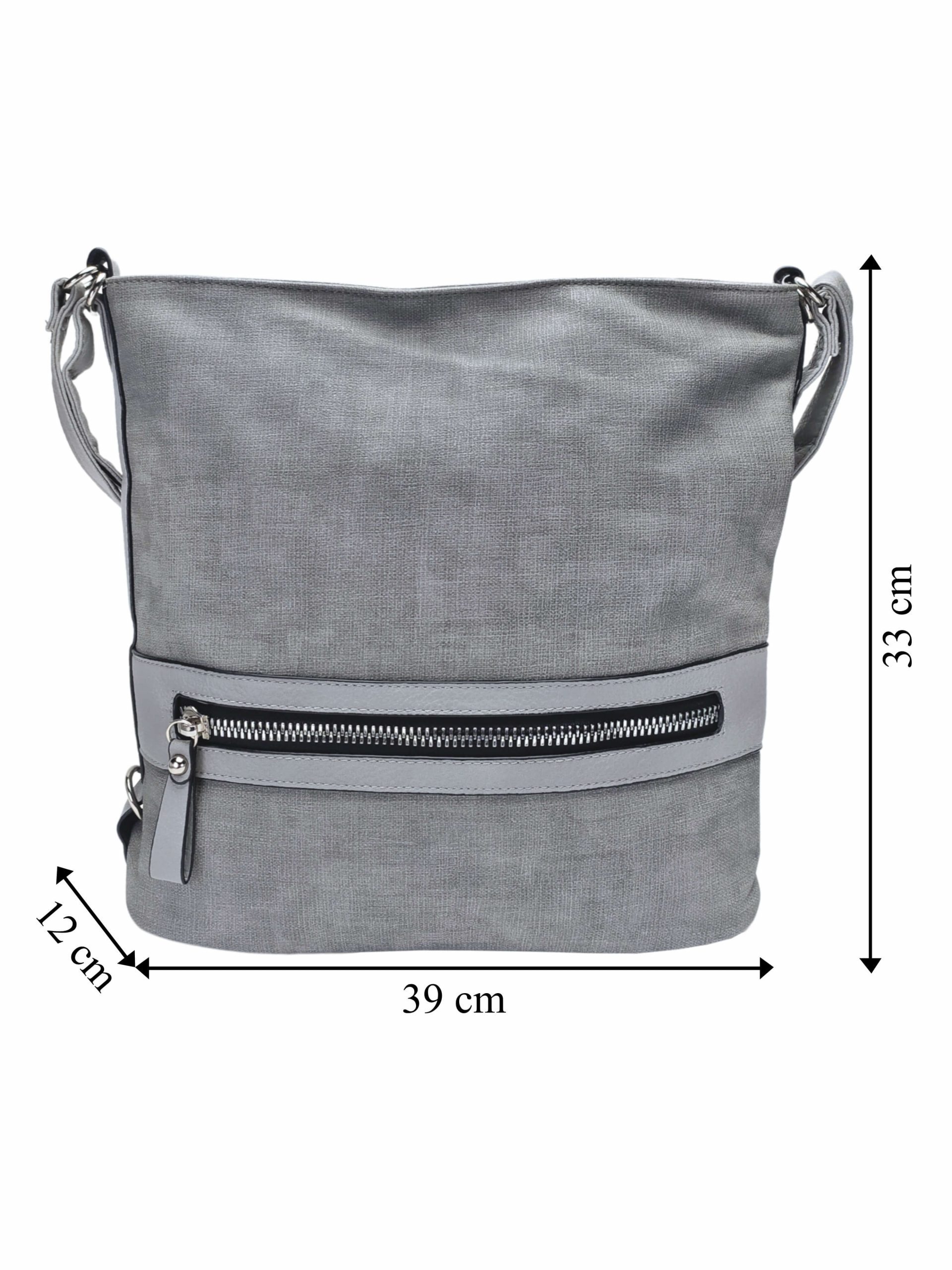 Velká světle šedá kabelka a batoh 2v1 s texturou, Tapple, H20805N, přední strana kabelky a batohu 2v1 s rozměry