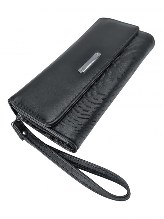 Černá dámská peněženka s moderním vzorem, New Berry, YX-201, přední strana dámské peněženky s poutkem