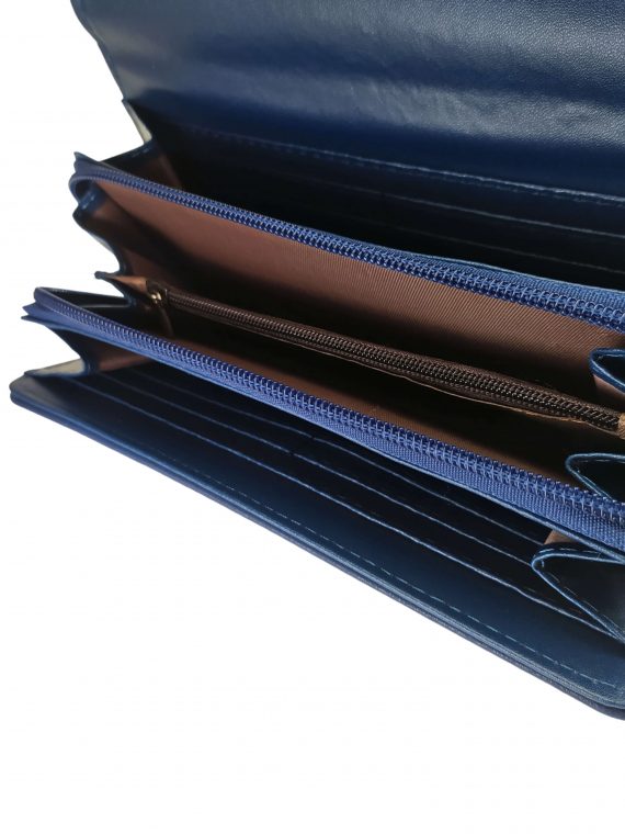 Středně modrá dámská peněženka s moderním vzorem, New Berry, YX-201, vnitřní uspořádání dámské peněženky s rozepnutou kapsou