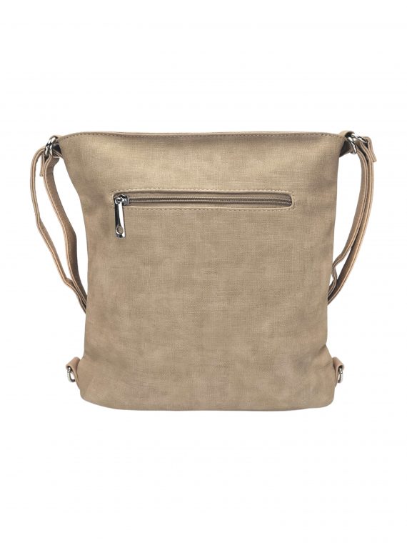 Střední světle hnědý kabelko-batoh 2v1 s šikmým zipem, Tapple, H190061, zadní strana kabelko-batohu 2v1