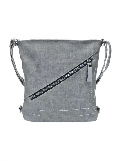 Střední světle šedý kabelko-batoh 2v1 s šikmým zipem, Tapple, H190061, přední strana kabelko-batohu 2v1