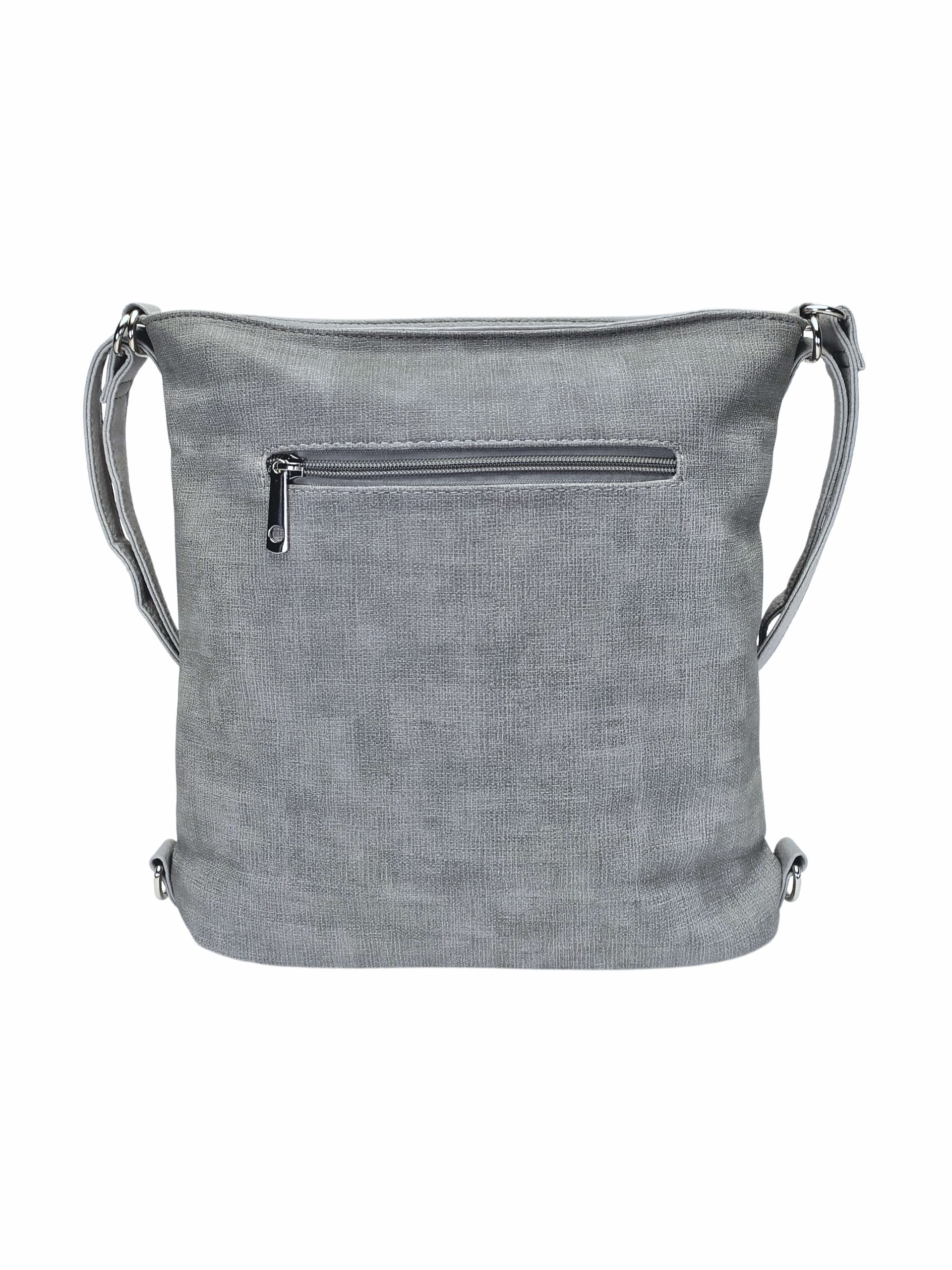 Střední světle šedý kabelko-batoh 2v1 s šikmým zipem, Tapple, H190061, zadní strana kabelko-batohu 2v1