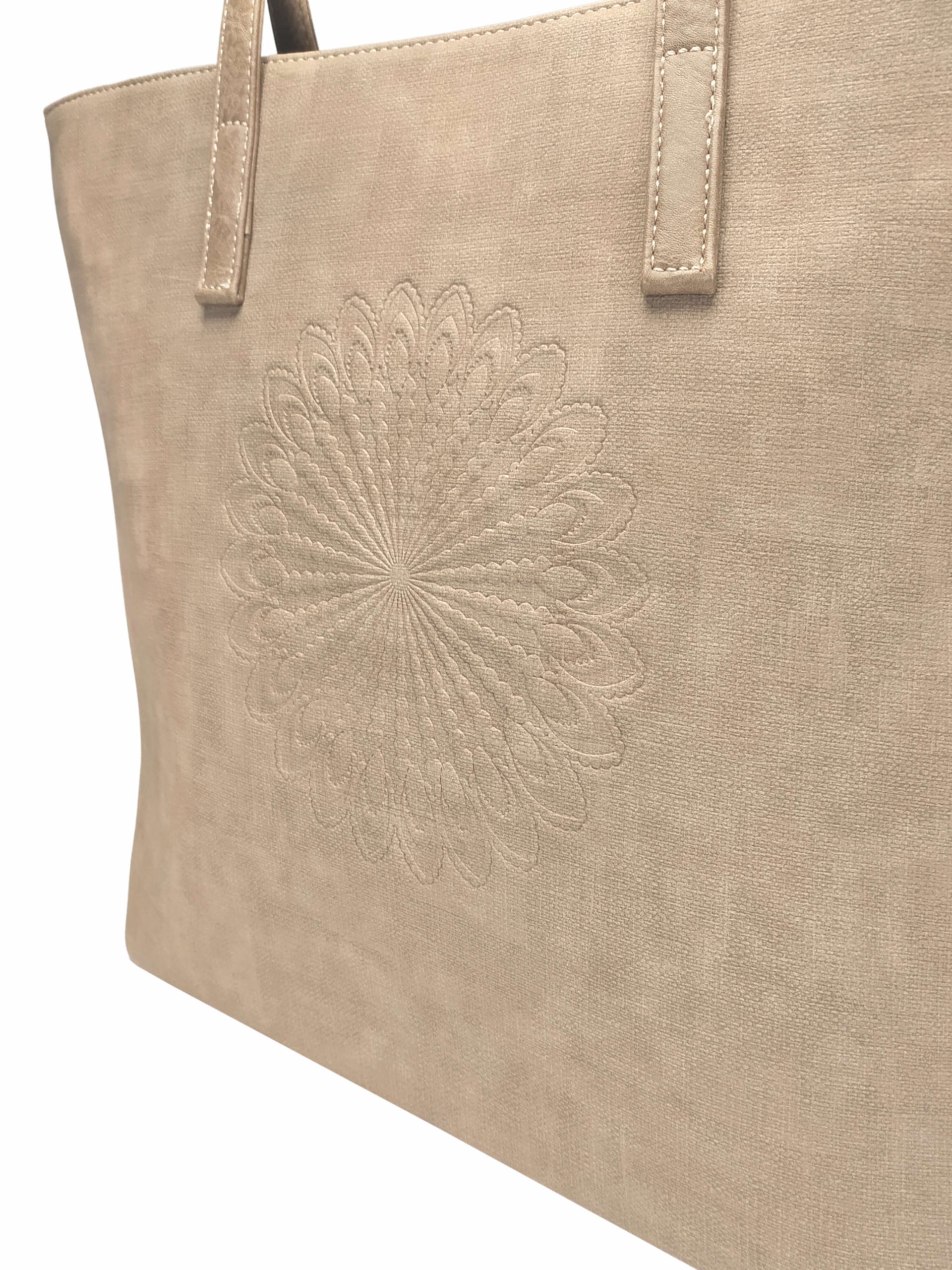 Světle hnědá dámská kabelka přes rameno s texturou, Tapple, H17409, detail zadní strany kabelky přes rameno