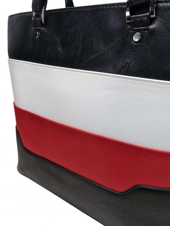 Černo-bílo-červená dámská kabelka přes rameno, Tapple, H19049-1, detail dámské kabelky přes rameno