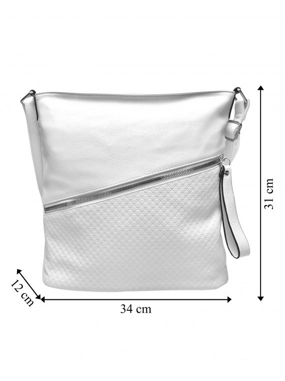 Bílá crossbody kabelka s šikmou kapsou, Tapple, H18001, přední strana crossbody kabelky s rozměry