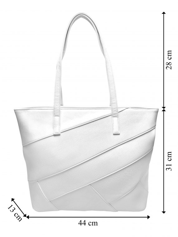 Bílá kabelka přes rameno s šikmými vzory, Tapple, H190030, přední strana kabelky přes rameno s rozměry
