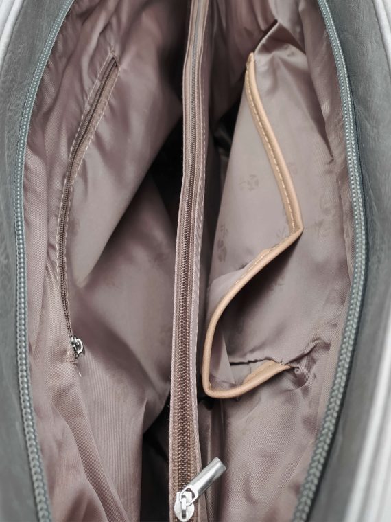 Středně šedá kabelka přes rameno s šikmými vzory, Tapple, H190030, vnitřní uspořádání kabelky přes rameno