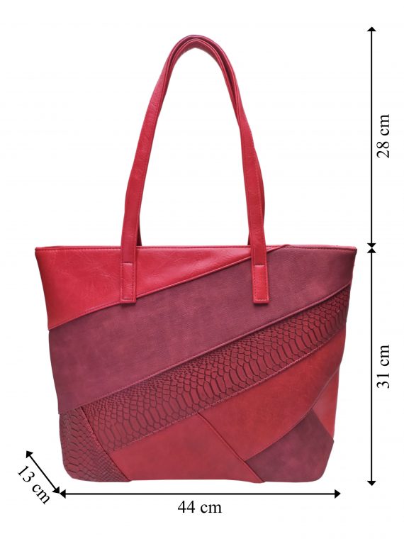 Tmavě červená kabelka přes rameno s šikmými vzory, Tapple, H190030, přední strana kabelky přes rameno s rozměry