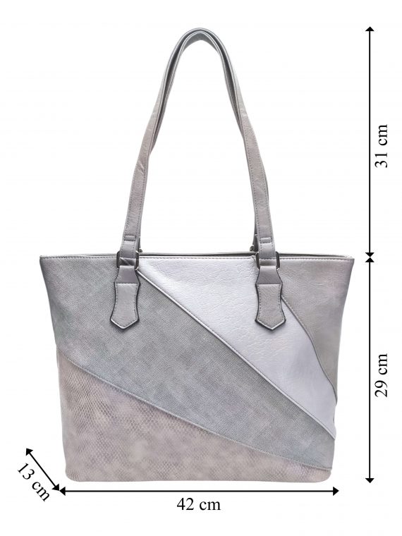 Středně šedá dámská kabelka přes rameno se vzory, Tapple, H17224, přední strana kabelky přes rameno s rozměry