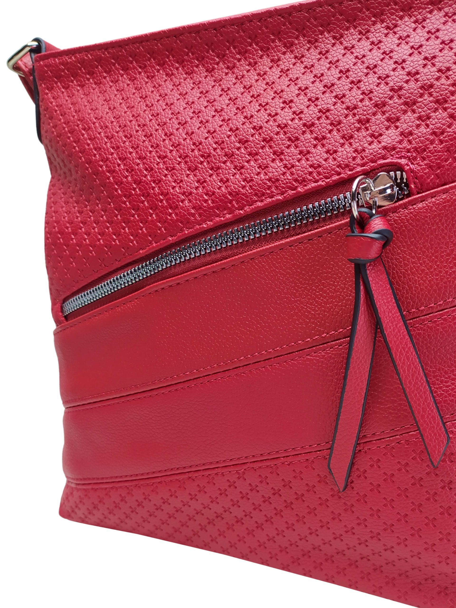 Tmavě červená crossbody kabelka s praktickou kapsou, Tapple, H21008, detail crossbody kabelky