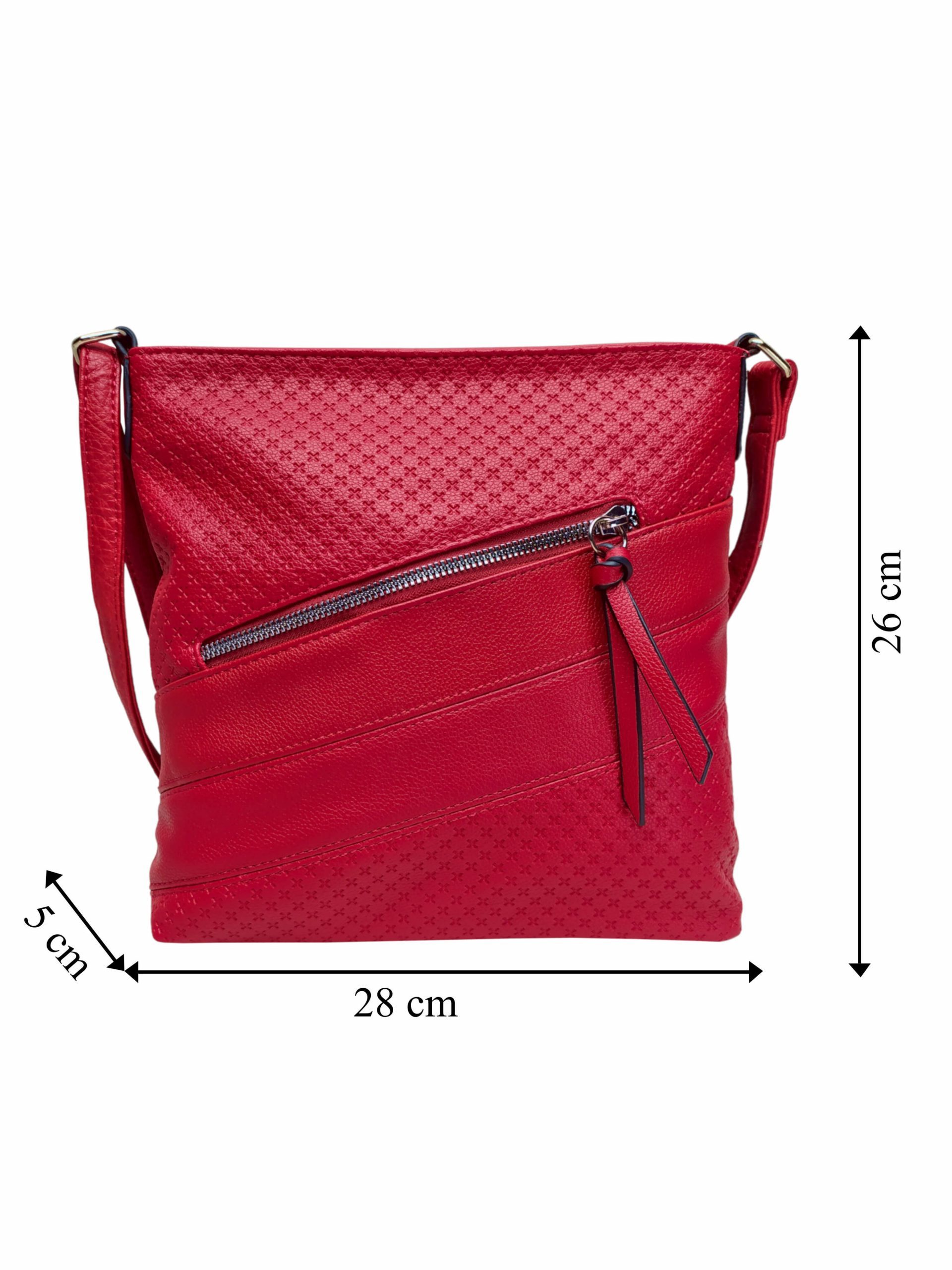 Tmavě červená crossbody kabelka s praktickou kapsou, Tapple, H21008, přední strana crossbody kabelky s rozměry