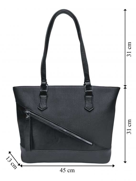 Černá kabelka přes rameno s šikmou kapsou, Tapple, H181174, přední strana kabelky přes rameno s rozměry