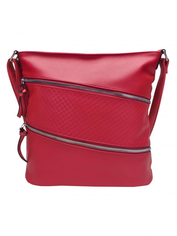 Tmavě červená crossbody kabelka s šikmými kapsami, Tapple, H18007, přední strana crossbody kabelky