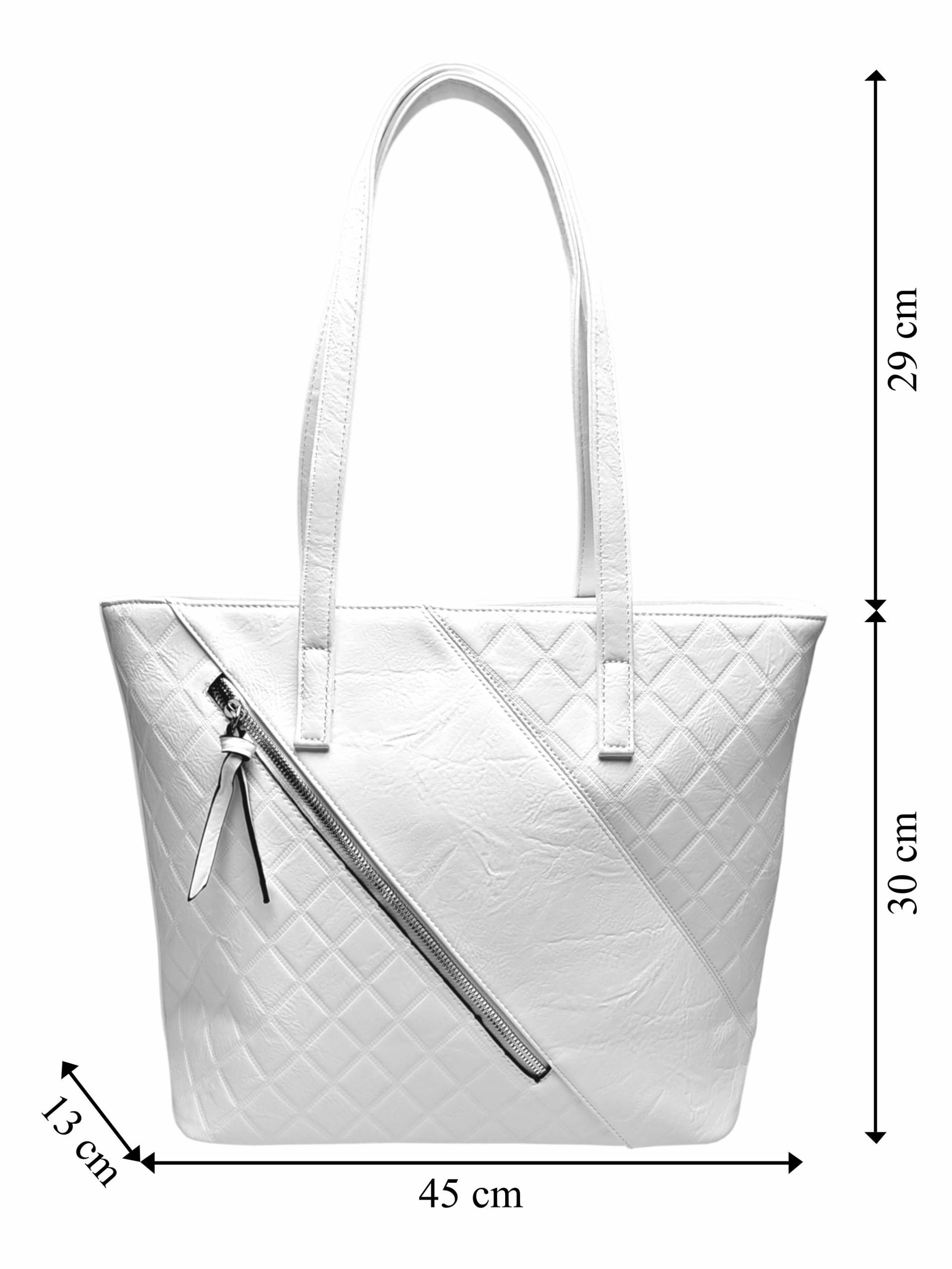 Bílá kabelka přes rameno s šikmou kapsou, Tapple, H17411, přední strana kabelky přes rameno s rozměry