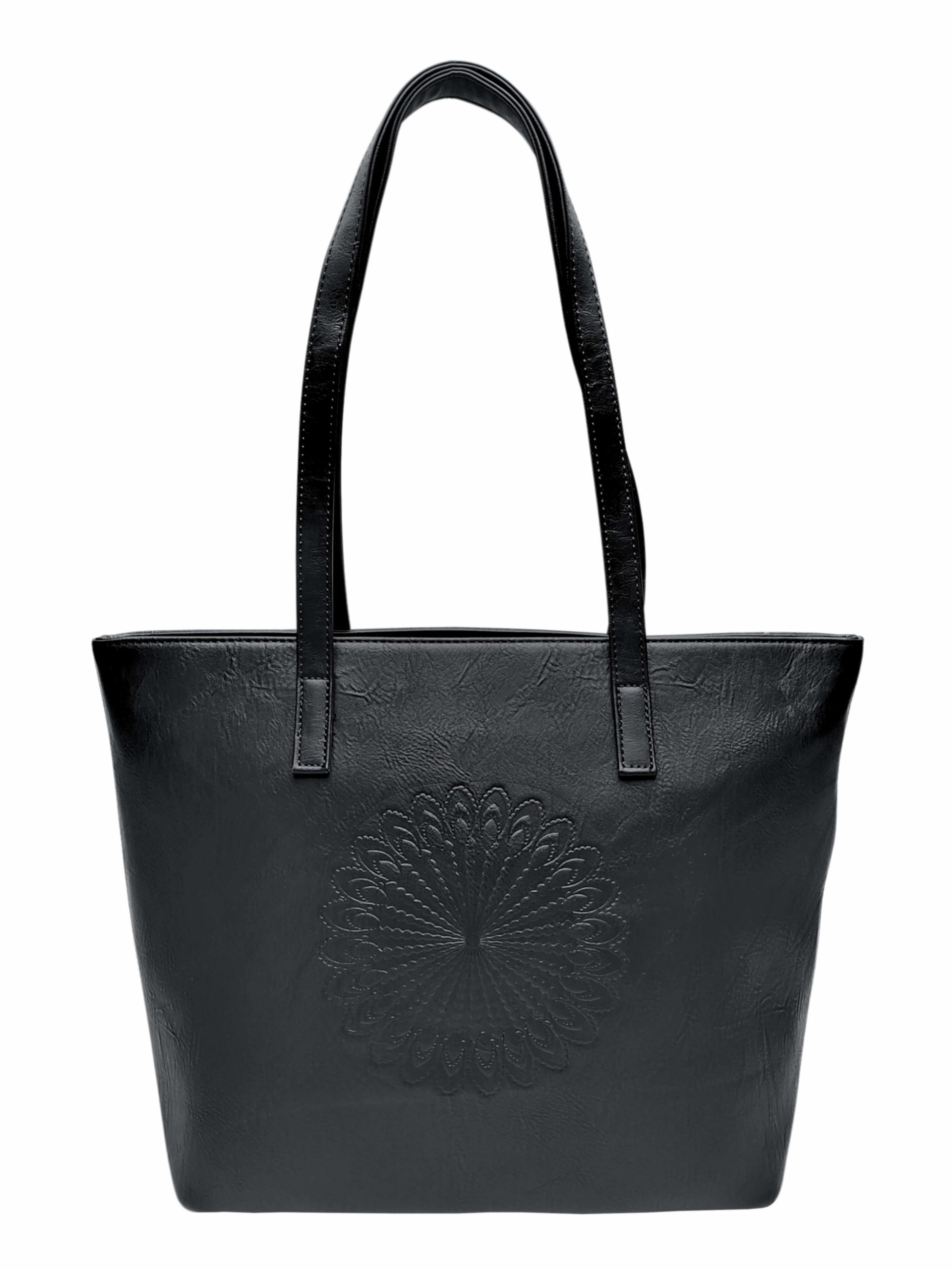 Černá dámská kabelka přes rameno se vzorem, Tapple, H17409N, zadní strana kabelky