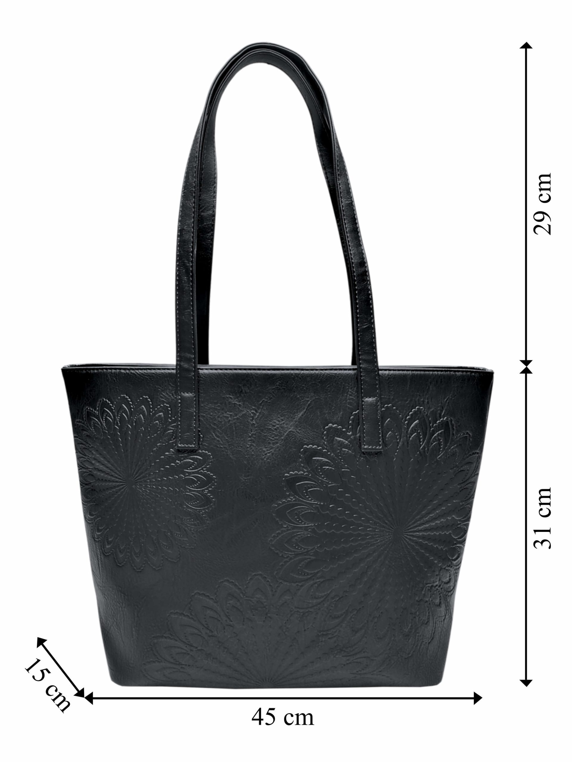 Černá dámská kabelka přes rameno se vzorem, Tapple, H17409N, přední strana kabelky s rozměry