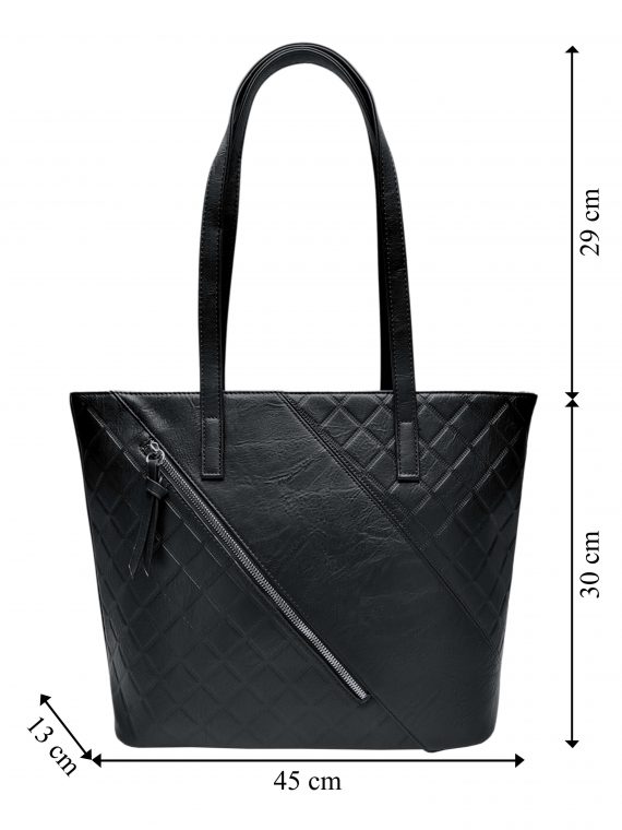 Černá kabelka přes rameno s šikmou kapsou, Tapple, H17411, přední strana kabelky přes rameno s rozměry