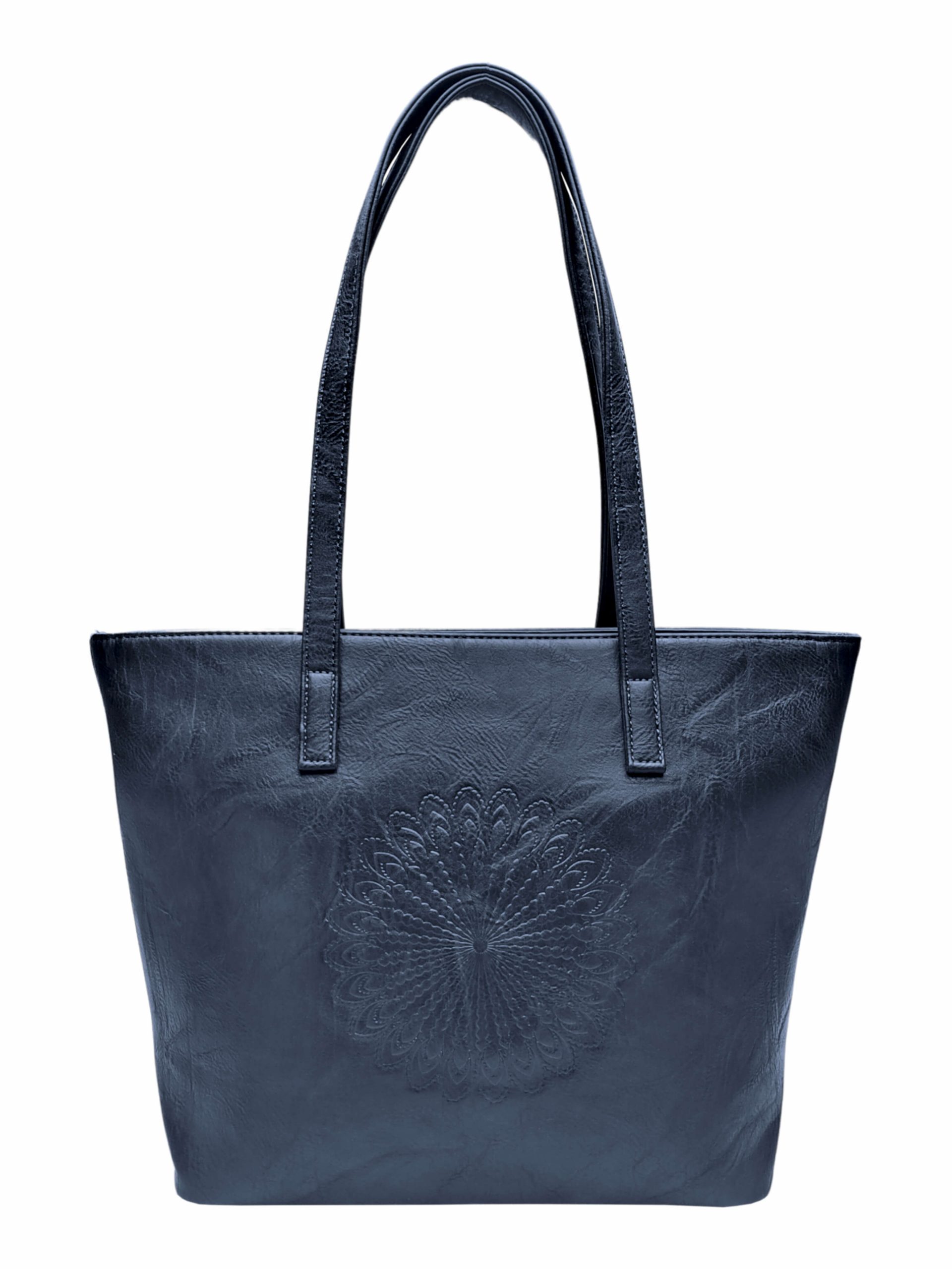 Tmavě modrá dámská kabelka přes rameno se vzorem, Tapple, H17409N, zadní strana kabelky