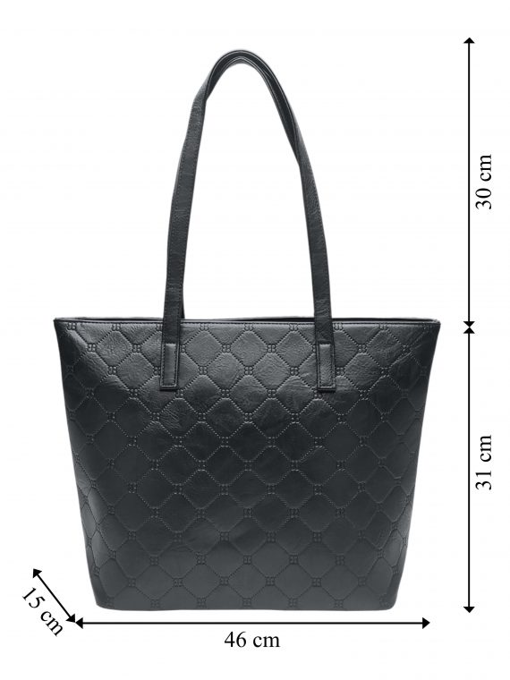 Černá kabelka přes rameno s koso vzory, Tapple, H22502, strana kabelky s rozměry