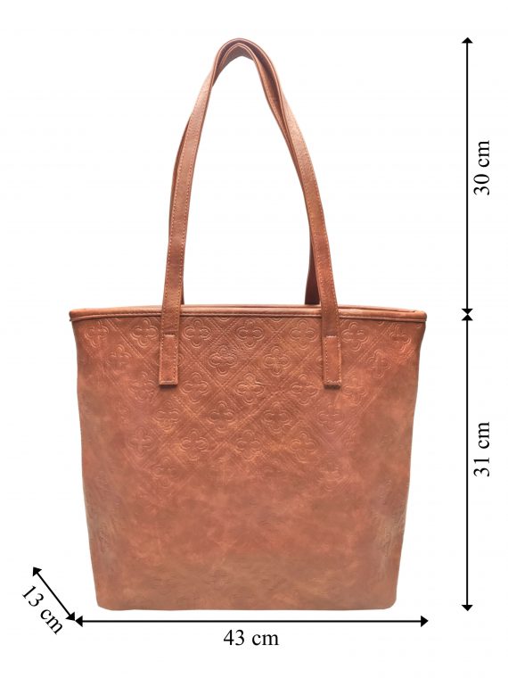 Středně hnědá dámská kabelka přes rameno se vzory, Tapple, H22505, strana kabelky s rozměry