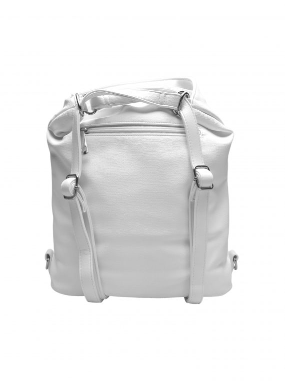 Střední bílý kabelko-batoh 2v1 s praktickou kapsou, Tapple, H190062, zadní strana kabelko-batohu 2v1 s popruhy