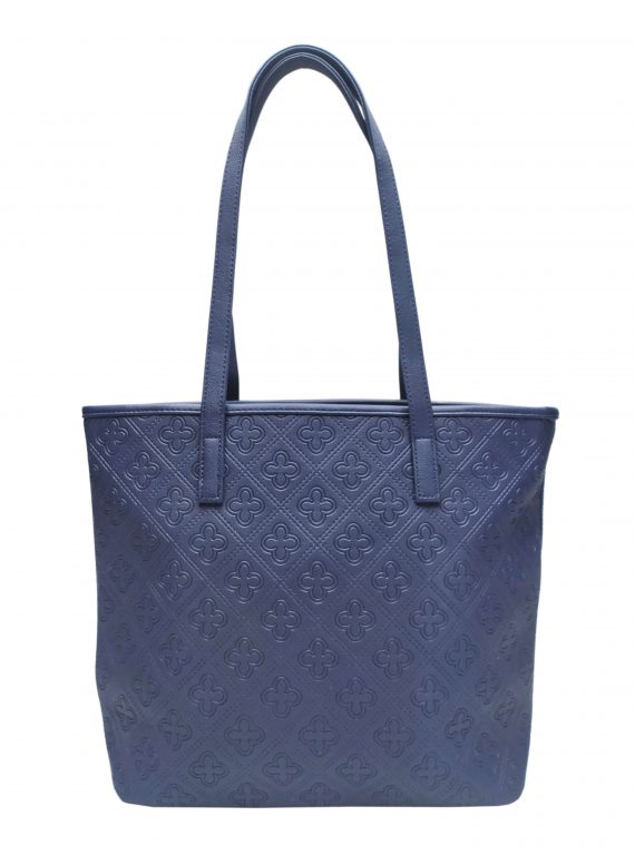 Tmavě modrá dámská kabelka přes rameno se vzory, Tapple, H22505, strana kabelky